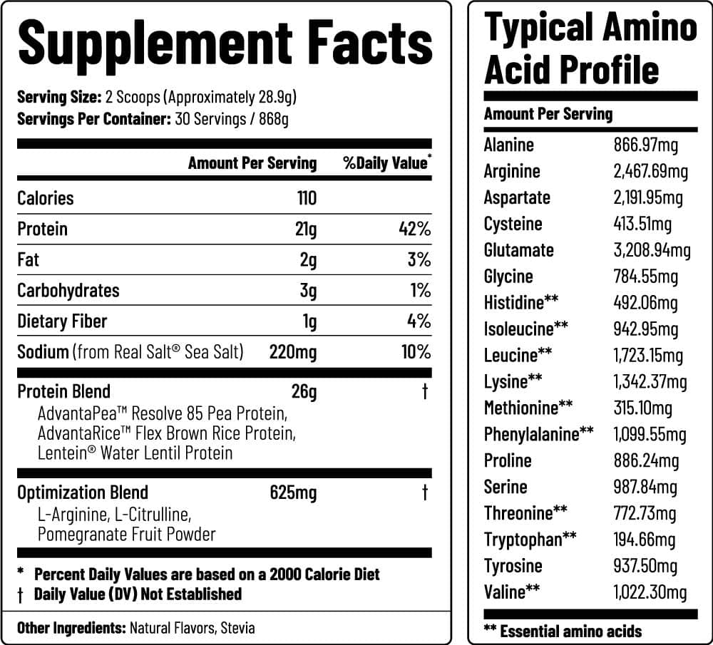 Protéine végétale avec booster d'oxyde nitrique - Vanille Facts Image
