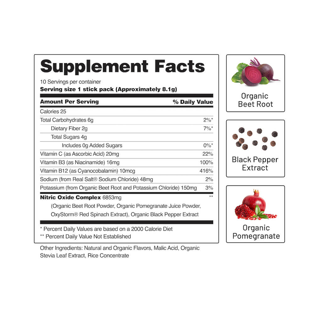 Nitric Oxide Organic Beets Single-Serve Packs Facts Image