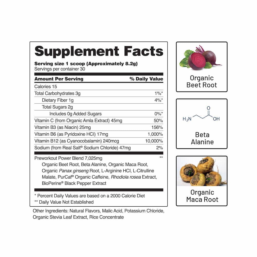 Betteraves biologiques à l'oxyde nitrique pré-entraînement Facts Image