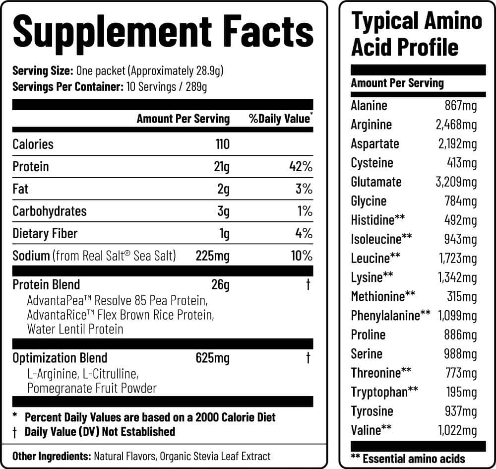 Plant Protein with Nitric Oxide Booster Stick Pack (10ct) - Vanilla Facts Image