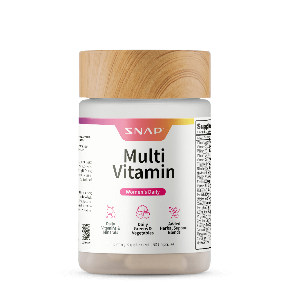 Daily Multivitamin for Women. This product is a dietary supplement in a cylindrical plastic bottle containing 60 capsules