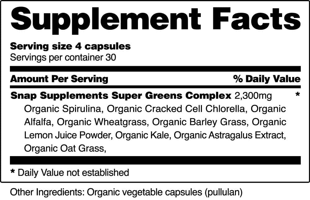 Spiruline + Chlorella - Complexe de légumes verts alcalinisants Facts Image